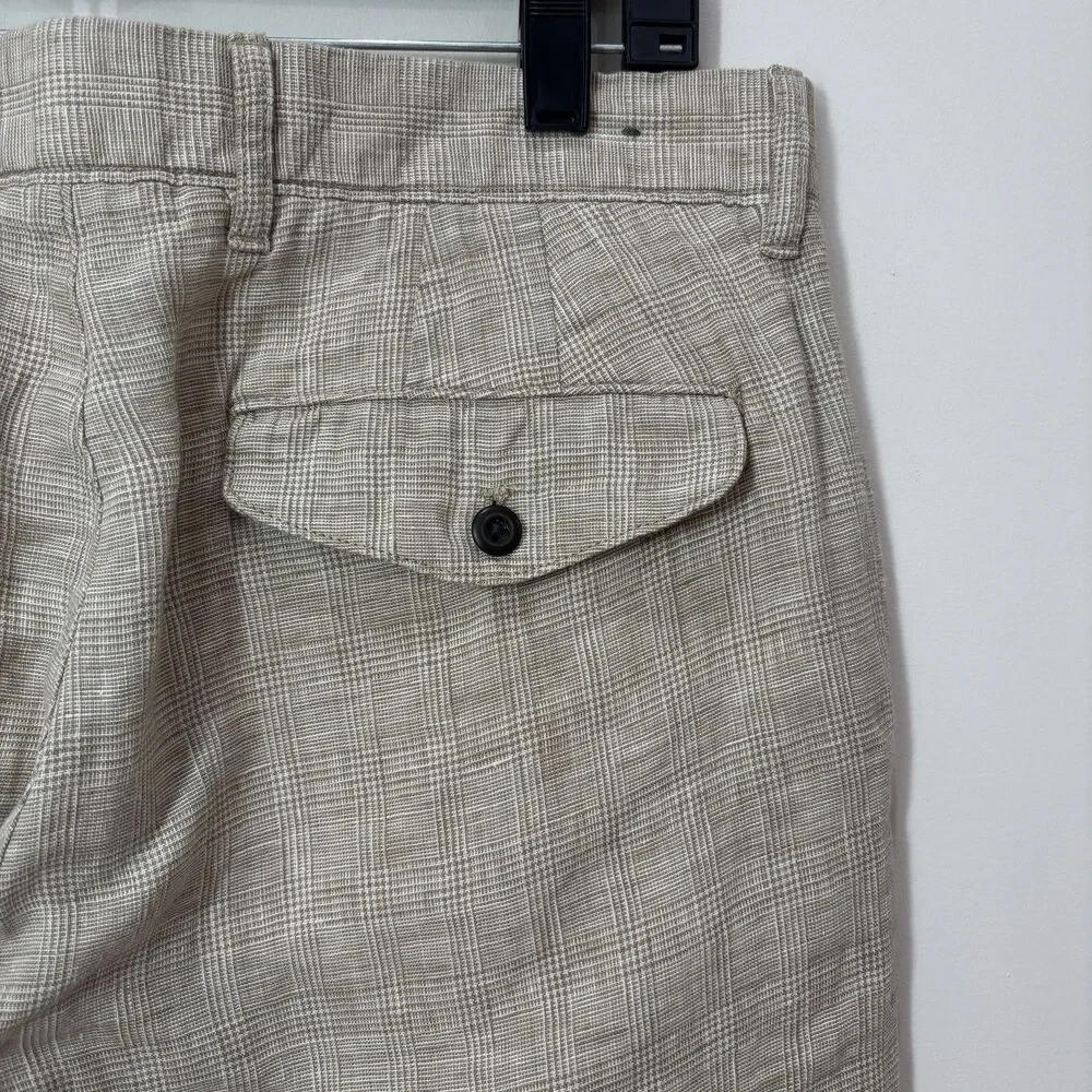 J Crew Oarsman 100% Linen Plaid Pants Beige 31x30 Trousers Preppy Quiet Luxury